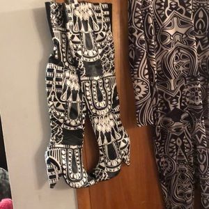 Over the knee black and white embellished faux leather boots